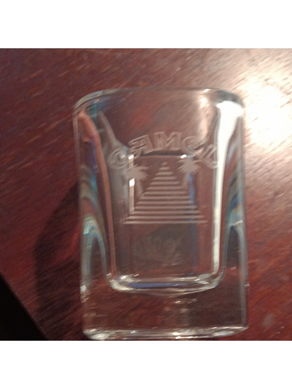 2 Vintage Camel Cigarettes Shot Glass Square Etched Logo Pyramid Palm Trees